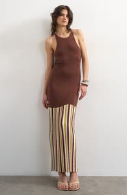 Topshop Stripe Hem Knit Halter Maxi Dress