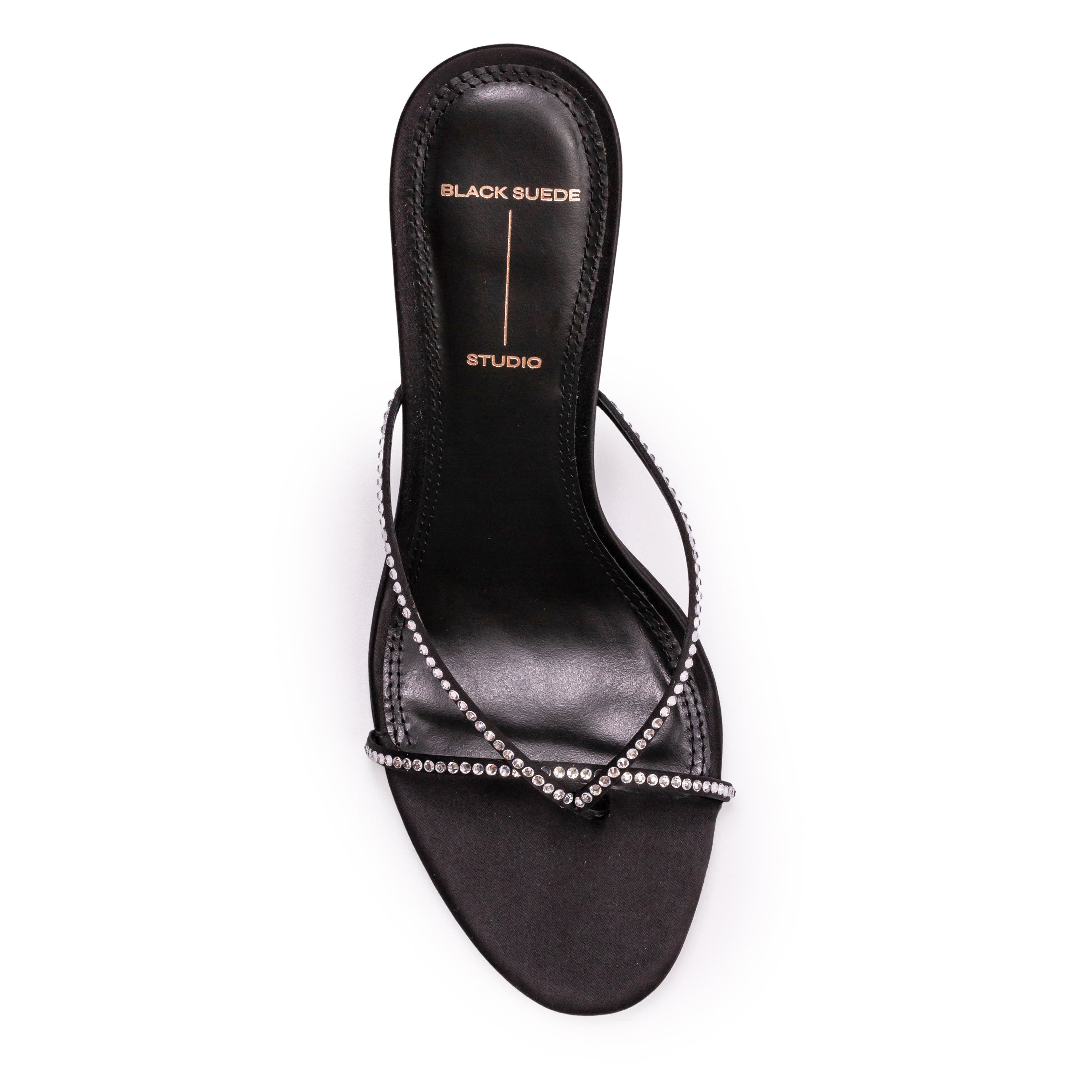 BLACK SUEDE STUDIO Jade 65 Satin Mule, Alternate, color, Black Satin Embellished