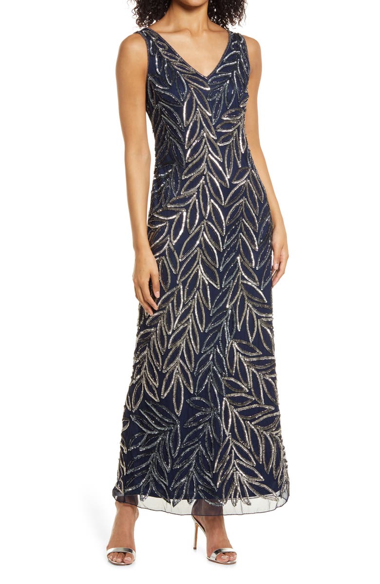 Pisarro Nights Beaded Column Gown, Main, color,