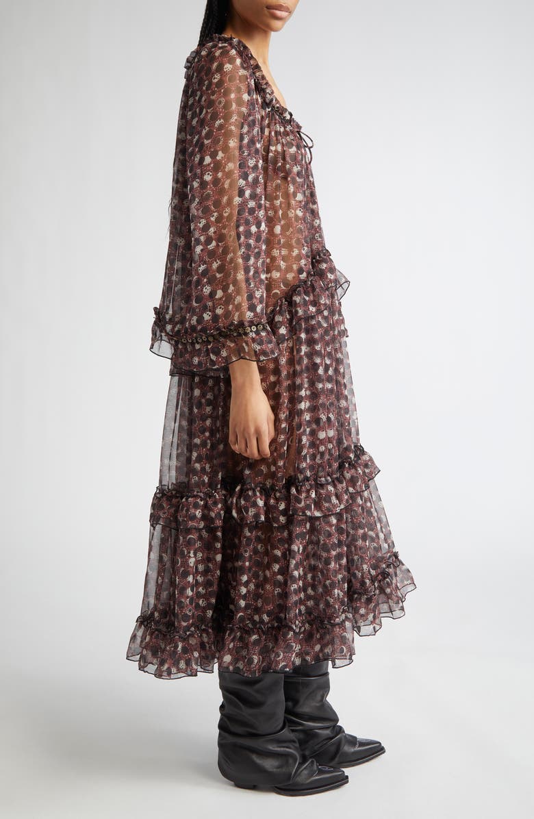 Siedrés Grandess Polka Dot Ruffle Long Sleeve Georgette Maxi Dress, Alternate, color, Black Multi