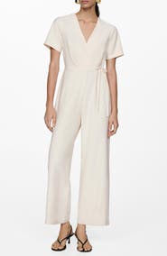 MANGO Faux Wrap Straight Leg Jumpsuit