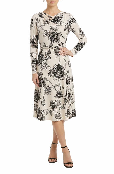 Cowl Neck Long Sleeve A-Line Dress