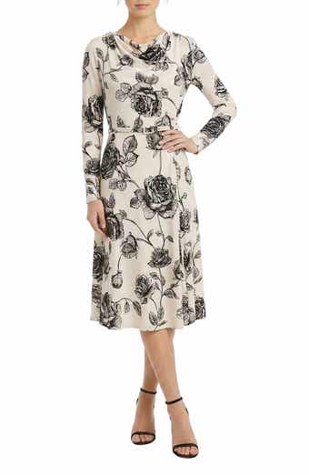 Cowl Neck Long Sleeve A-Line Dress