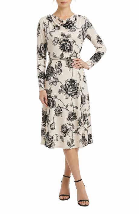 Cowl Neck Long Sleeve A-Line Dress