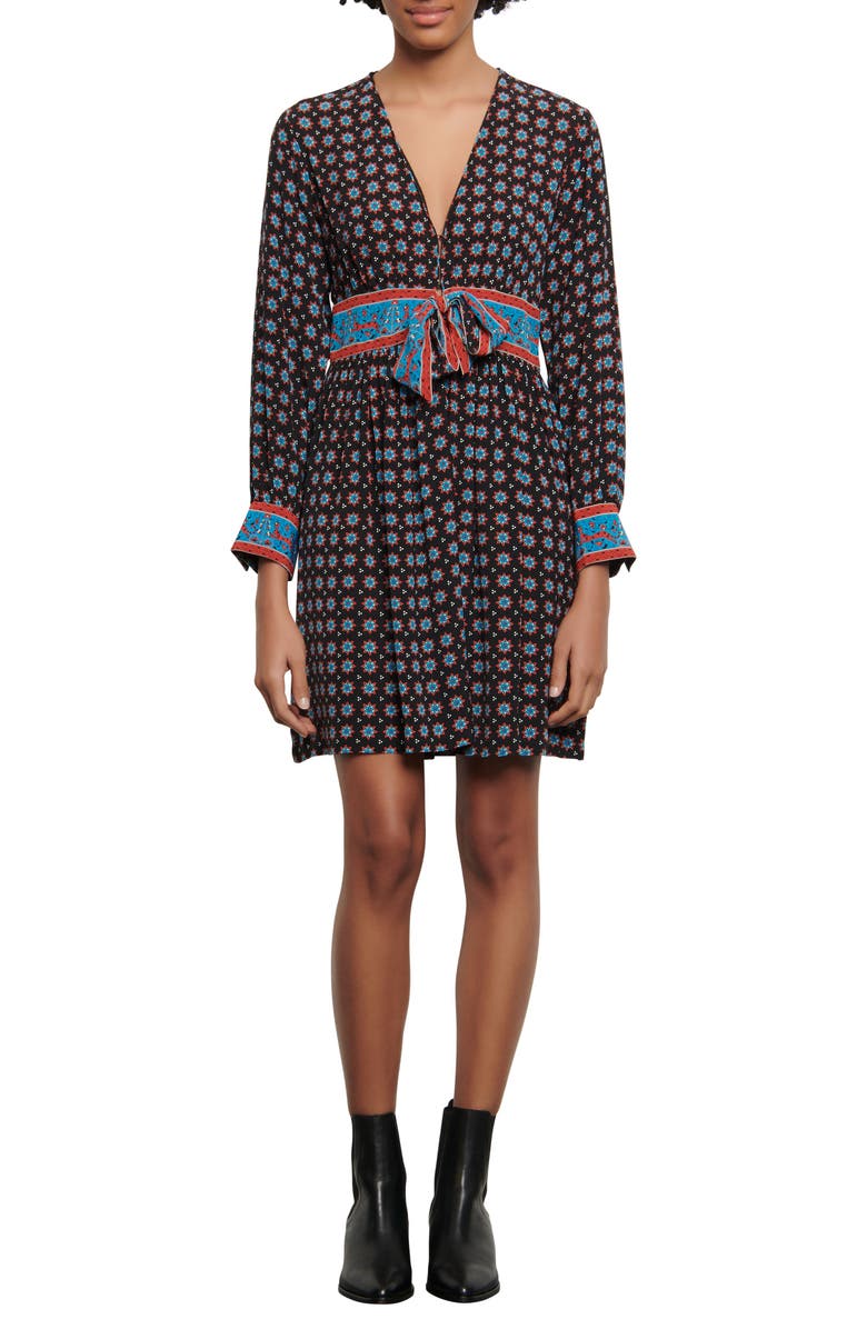 SANDRO Cate Mix Print Long Sleeve Dress, Main, color, 