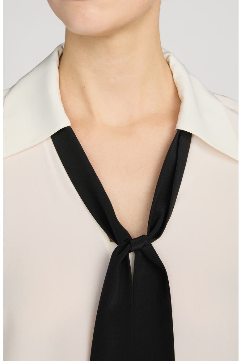 The Contrast Tie Silk Shirt, Alternate, color, CREAM