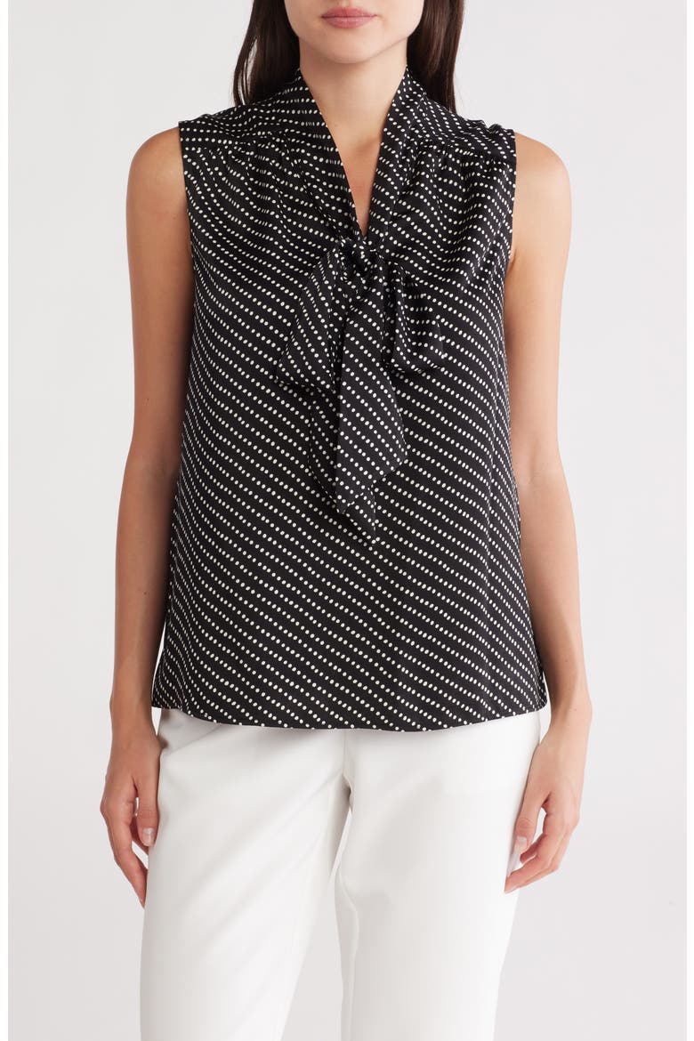 Tie Front Sleeveless Top, Main, color, BLACK/ IVORY