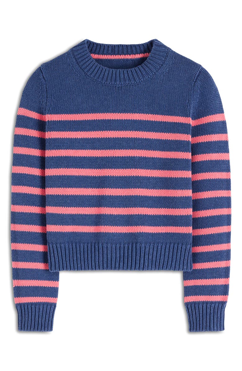 Boden Lucy Stripe Chunky Crop Cotton Sweater, Alternate, color, Blue, Pink Stripe