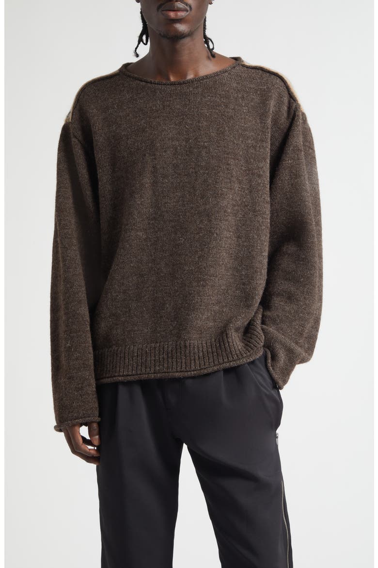 Paneled Solid & Plaid Wool Sweater, Main, color, TOP BROWN