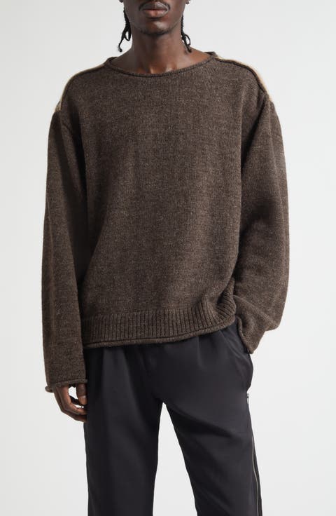 Paneled Solid & Plaid Wool Sweater