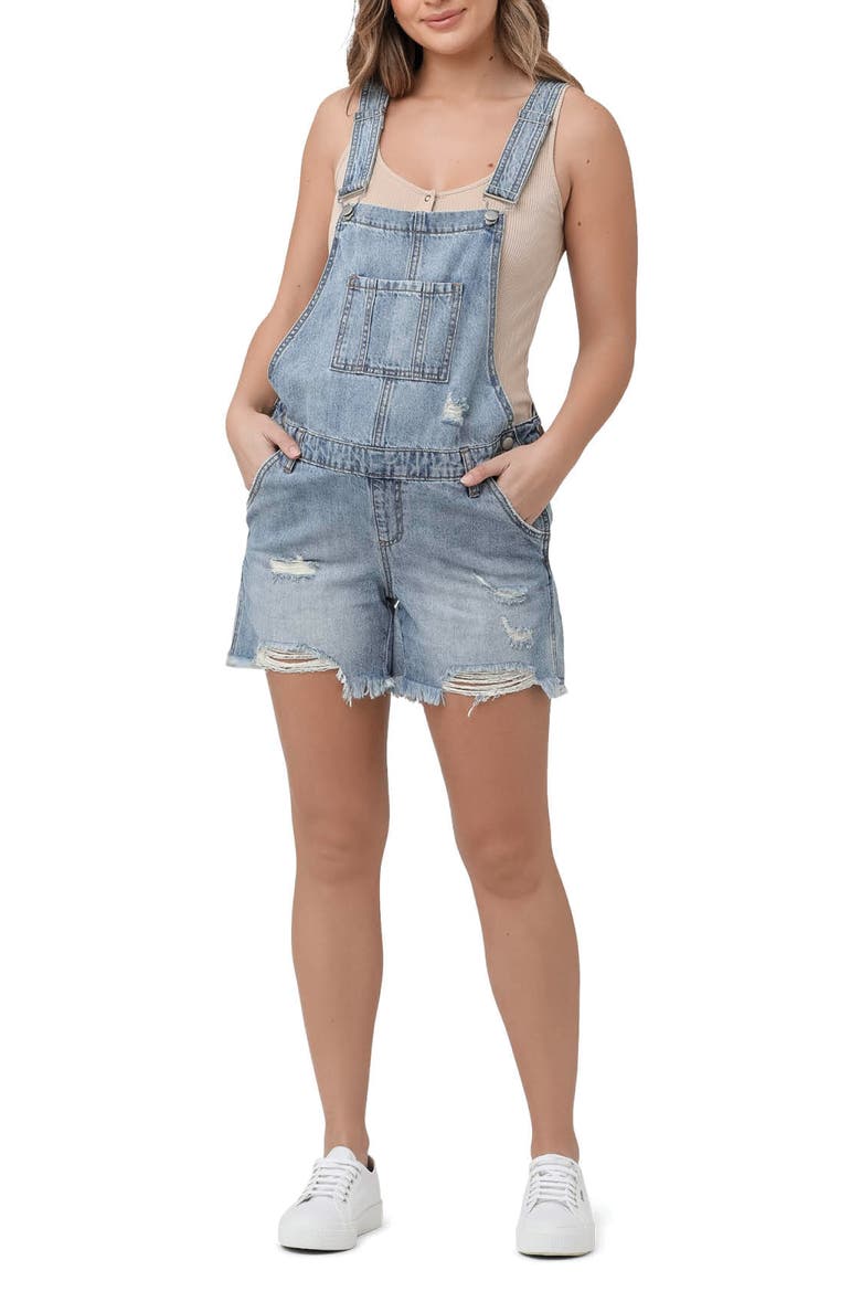 Denim Short Overalls, Main, color, Pale Blue