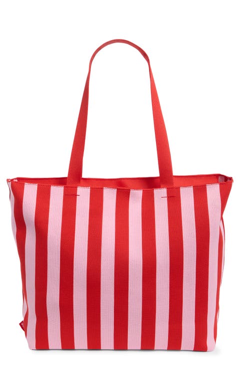 Large Striped Tote with Removable Pouch