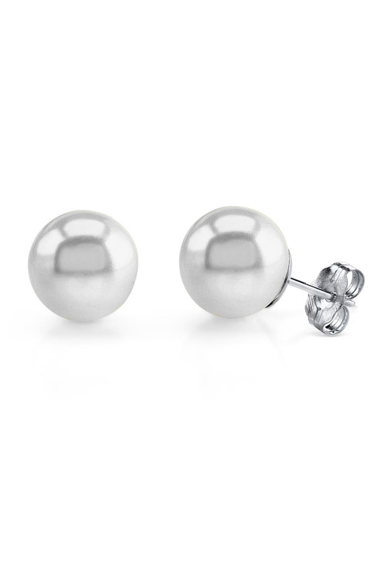 14mm South Sea Round Pearl Stud Earrings, Main, color, White Gold