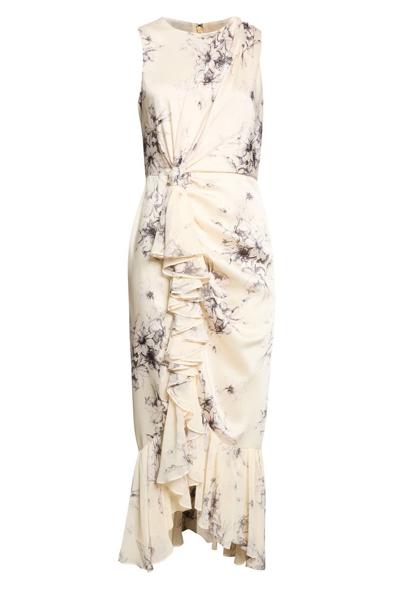 Cyrus Floral Ruffle Midi Dress, Alternate, color, GARDENIA/BLACK