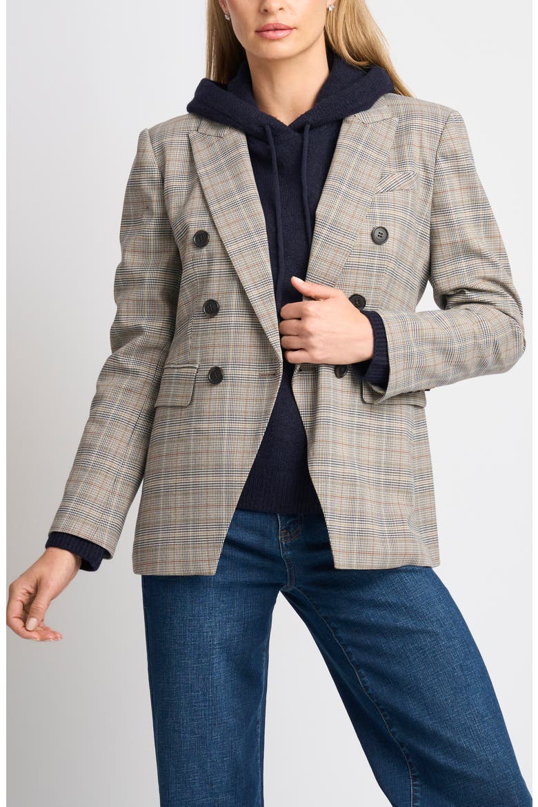 Plaid Double Breasted Blazer, Main, color, TOBACCO BROWN
