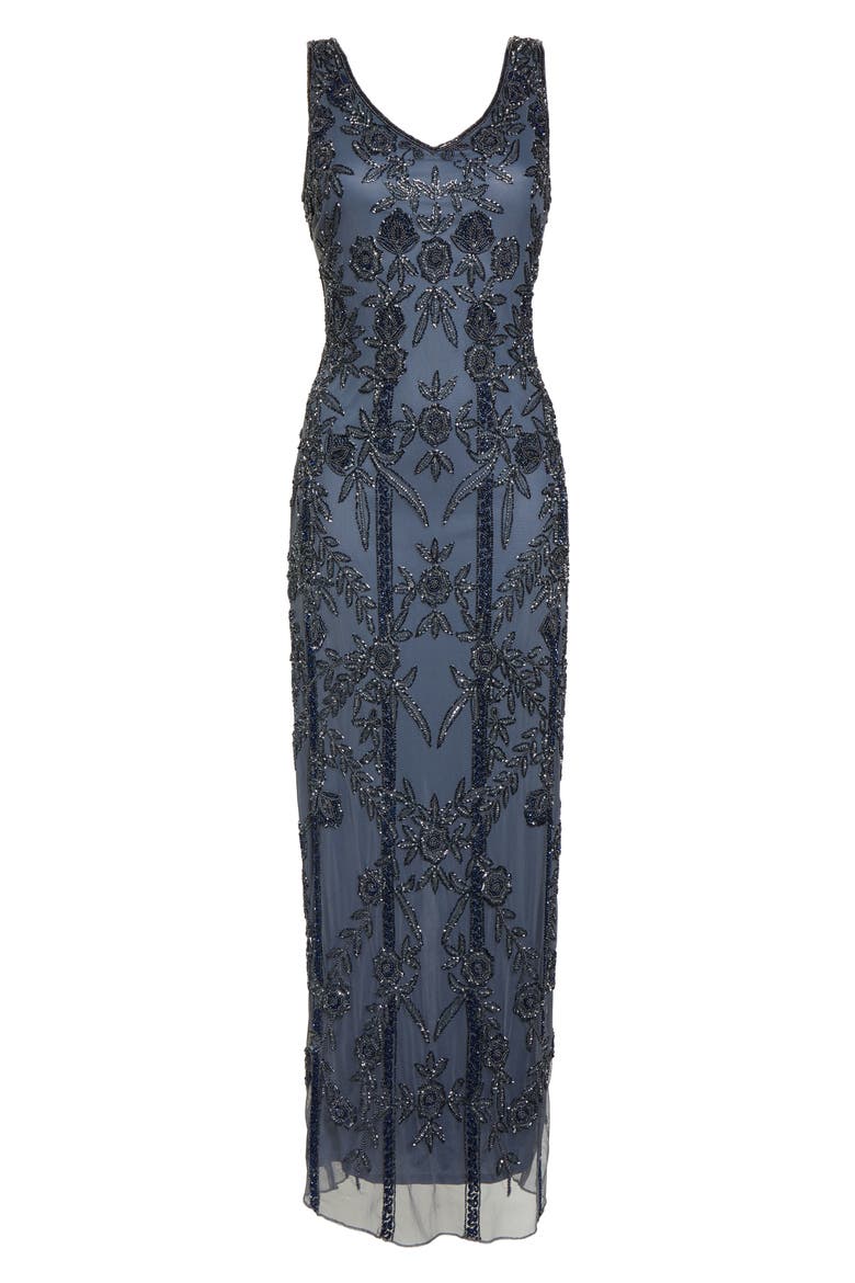 Beaded Mesh Gown, Alternate, color, GREY