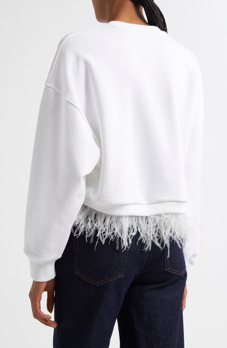 Cinq à Sept Albertine Feather Trim Cotton Blend Sweatshirt, Alternate, color, White