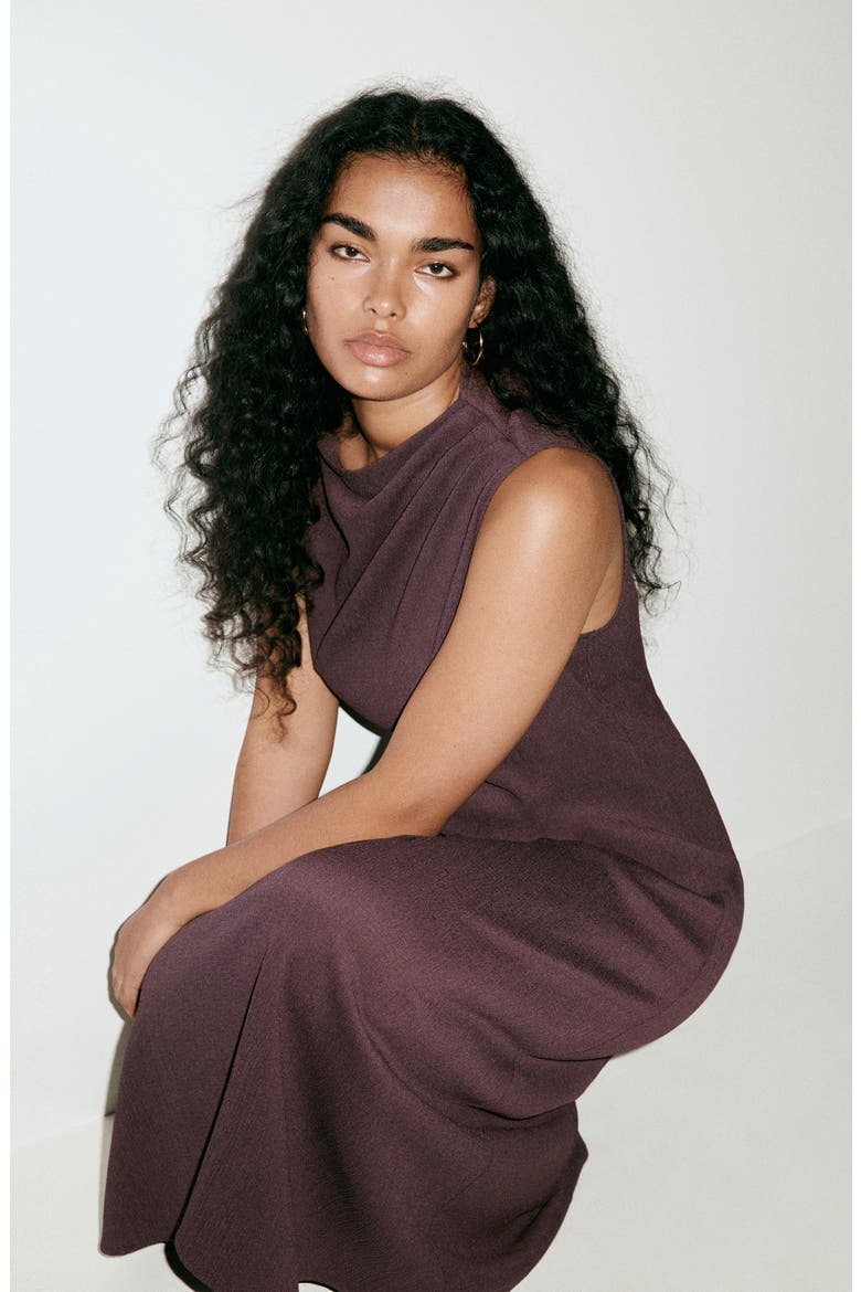 Pam Asymmetric Neck Midi Dress, Alternate, color, BURGUNDY