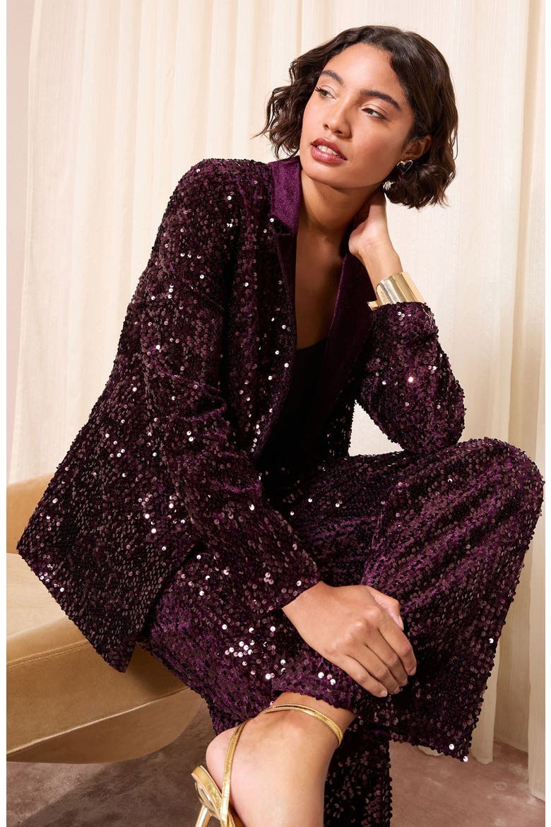 Sequin Blazer, Alternate, color, BERRY
