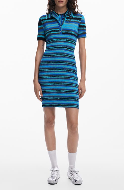 Desigual Variegated Stripe Short Sleeve Sweater Dress In Royal Blue