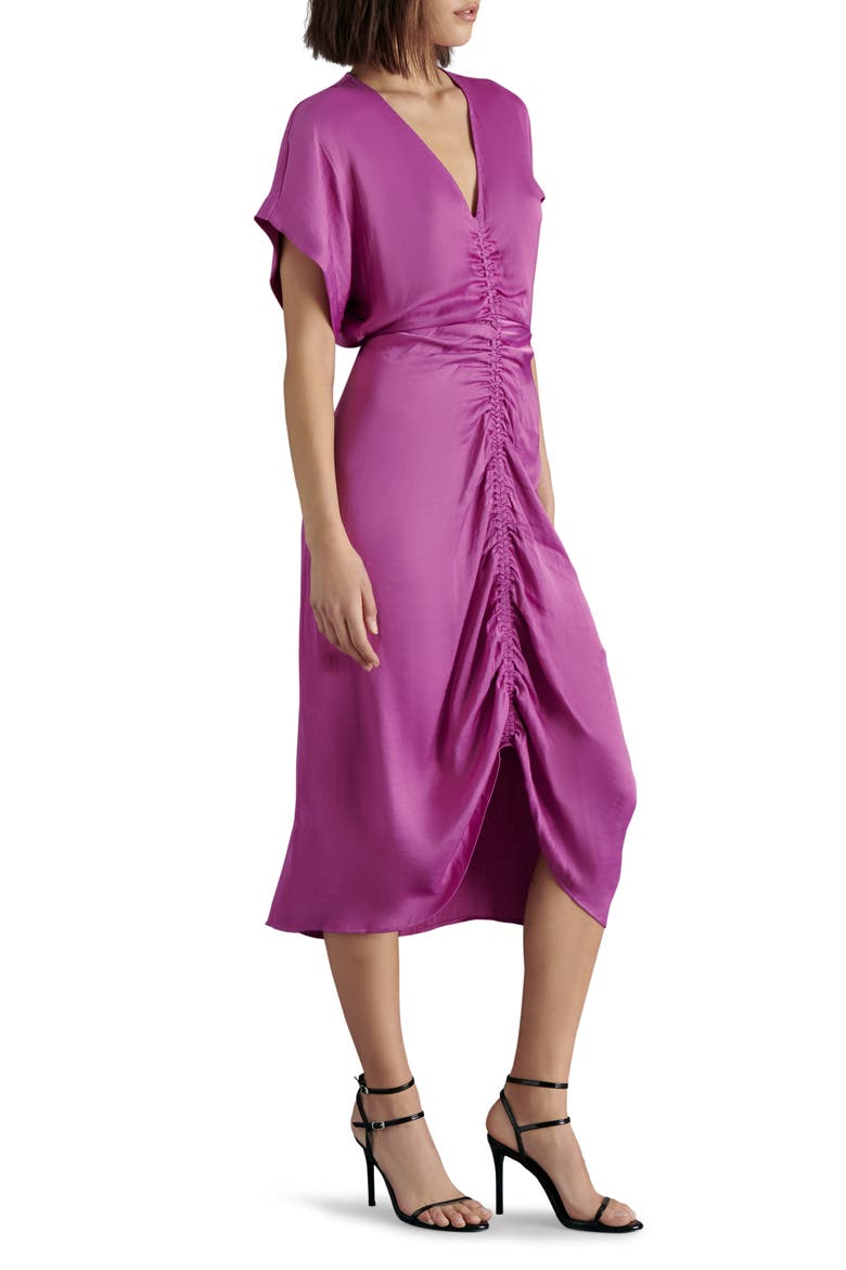 Aimee Ruched Front Midi Dress, Alternate, color, RADIANT ORCHID