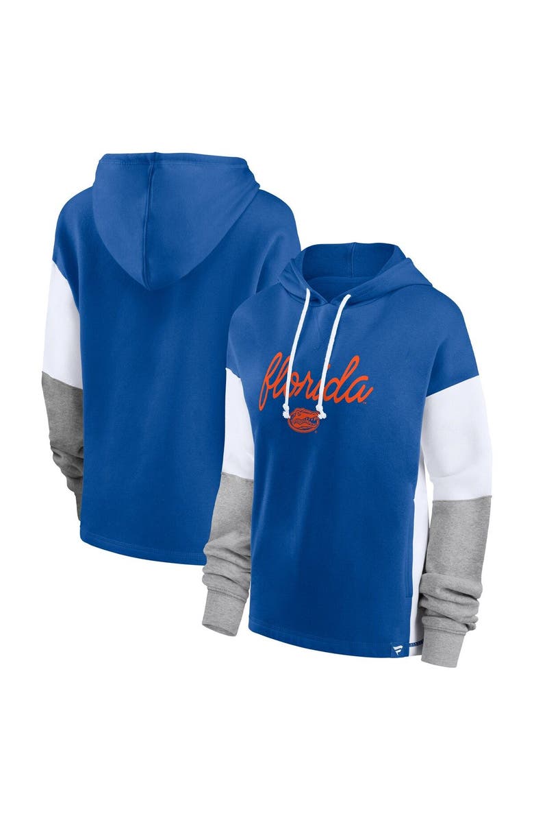 FANATICS Women's Fanatics Branded Royal/White Florida Gators Play It Safe Colorblock Pullover Hoodie, Main, color, Royal