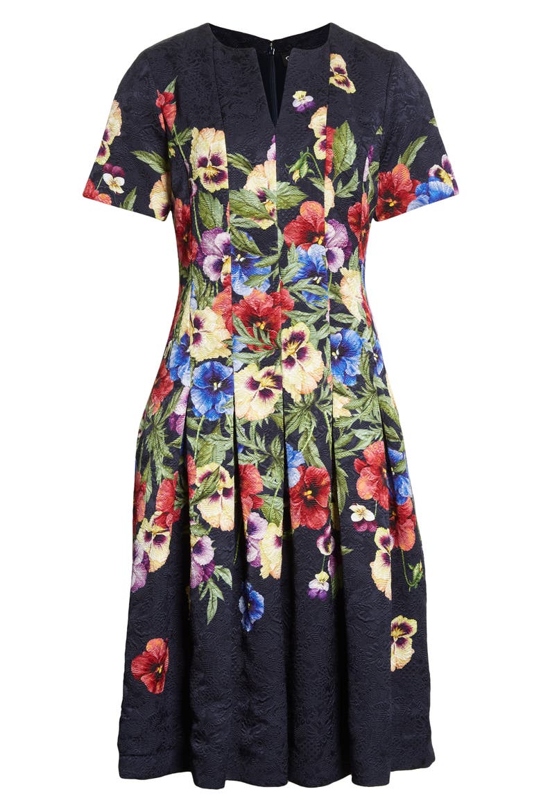 Pansy Jacquard Fit & Flare Dress, Alternate, color, NAVY MULTI