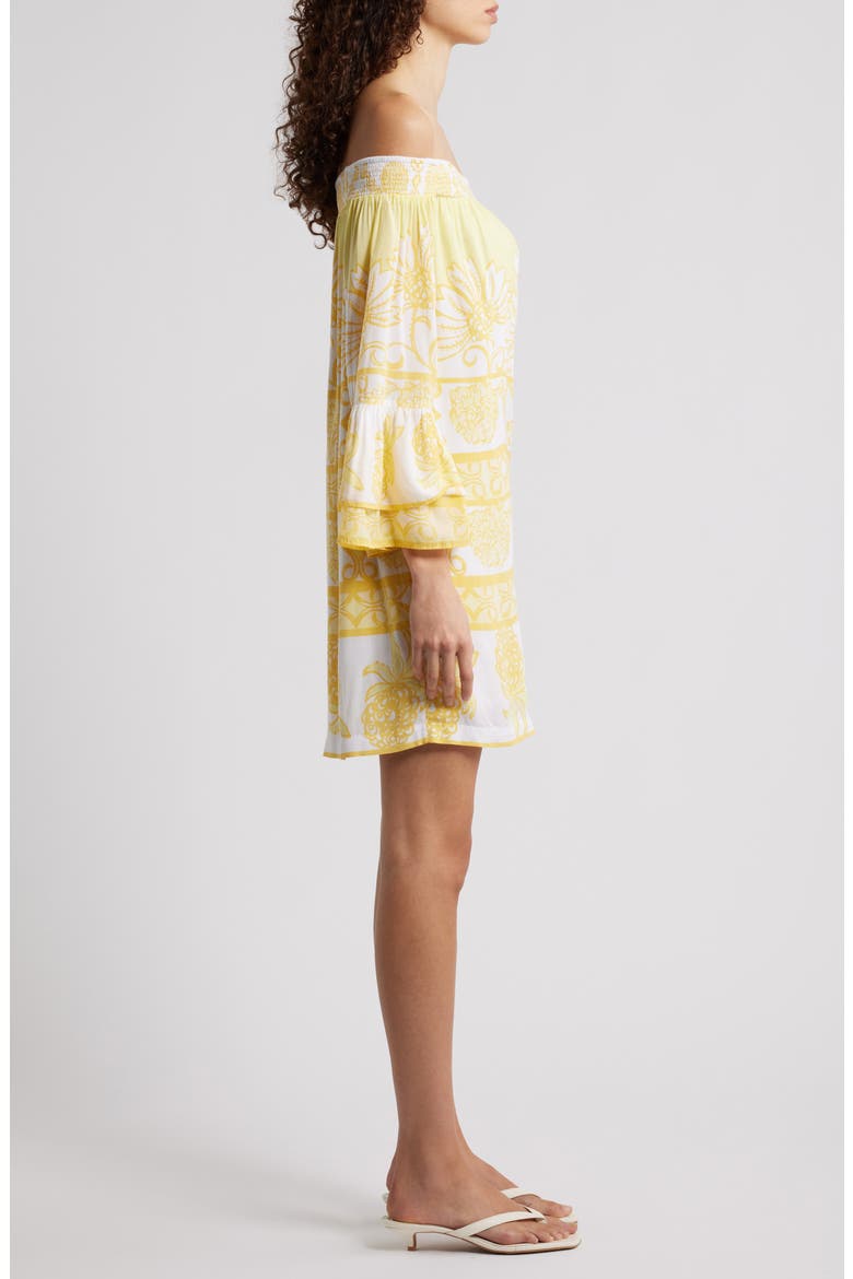 Kaori Off the Shoulder Long Sleeve Shift Dress, Alternate, color, GOLDEN GLOW JUICY STORY