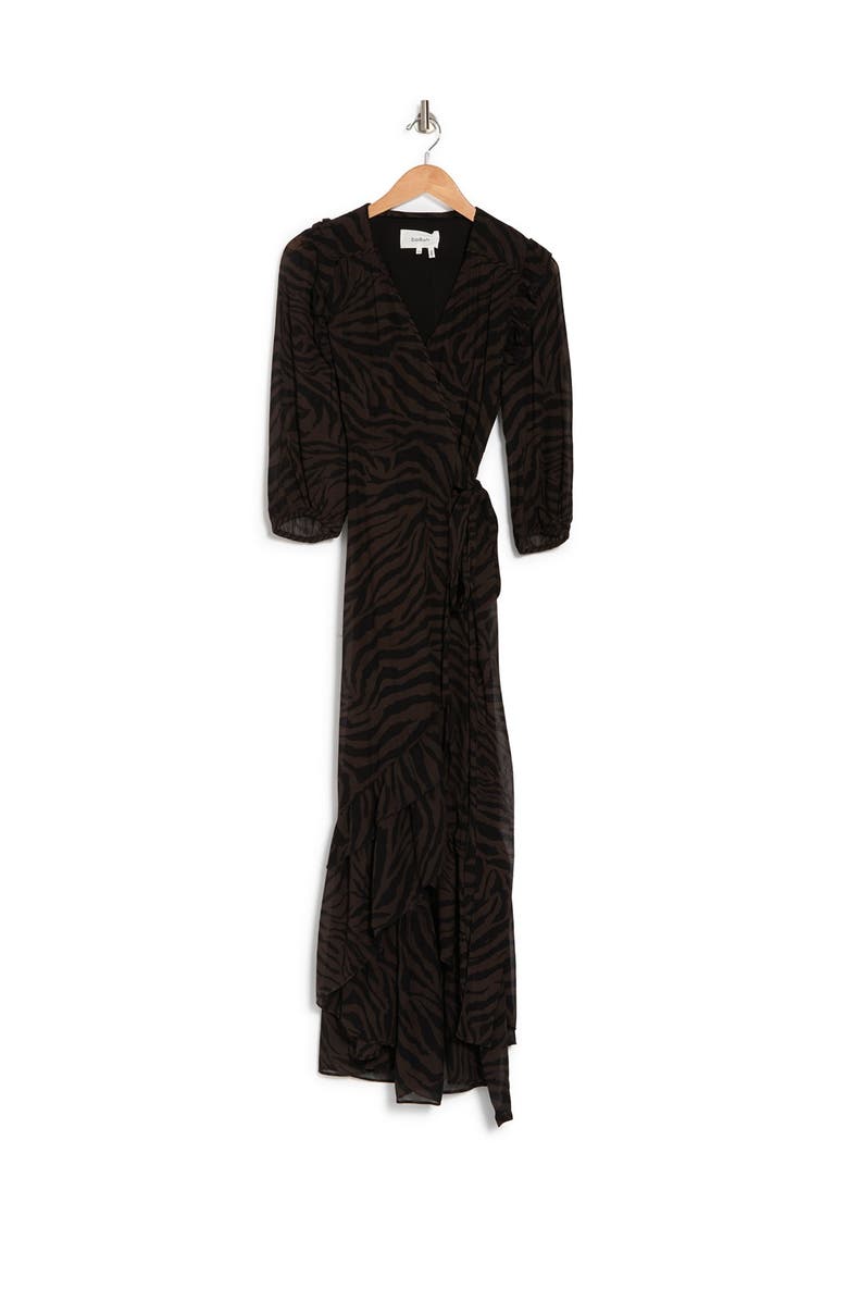 ba&sh Selena Animal Print Ruffle Detail Midi Wrap Dress, Alternate, color,