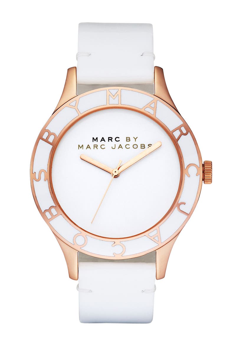 Patent Strap Oversized Watch, Main, color, ROSE GOLD/ WHITE