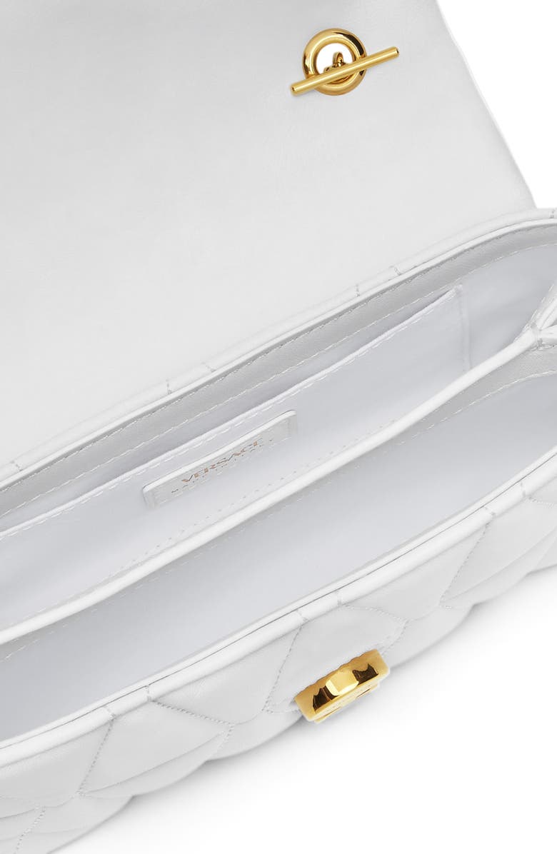 Versace Mini Kleio Quilted Leather Shoulder Bag, Alternate, color, Porcelain White Versace Gold
