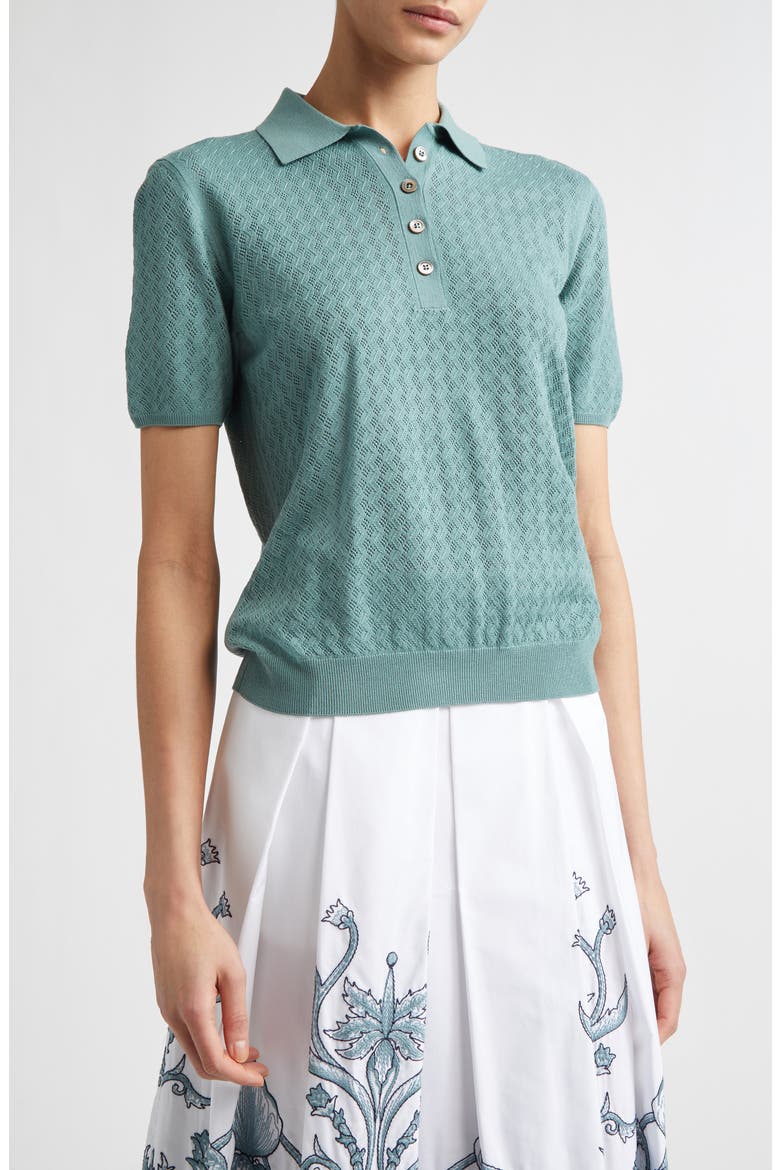 Avalon Pointelle Jacquard Merino Wool Polo Sweater, Main, color, 175 JADE