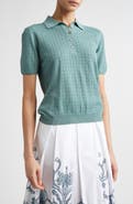 Eleventy Avalon Pointelle Jacquard Merino Wool Polo Sweater