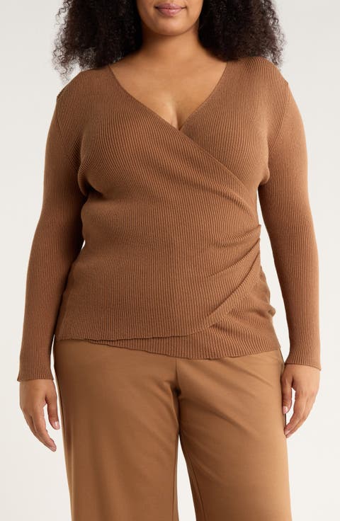 Faux Wrap Knit Sweater (Plus)