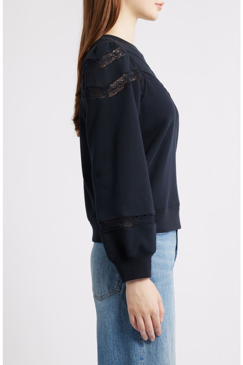 Isles Lace Inset Cotton Sweatshirt, Alternate, color, BLACK