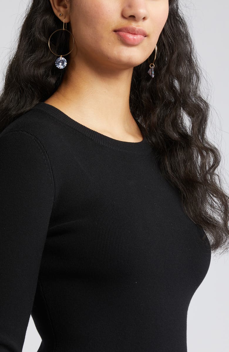 Open Edit Compact Long Sleeve Rib Sweater Dress, Alternate, color, 