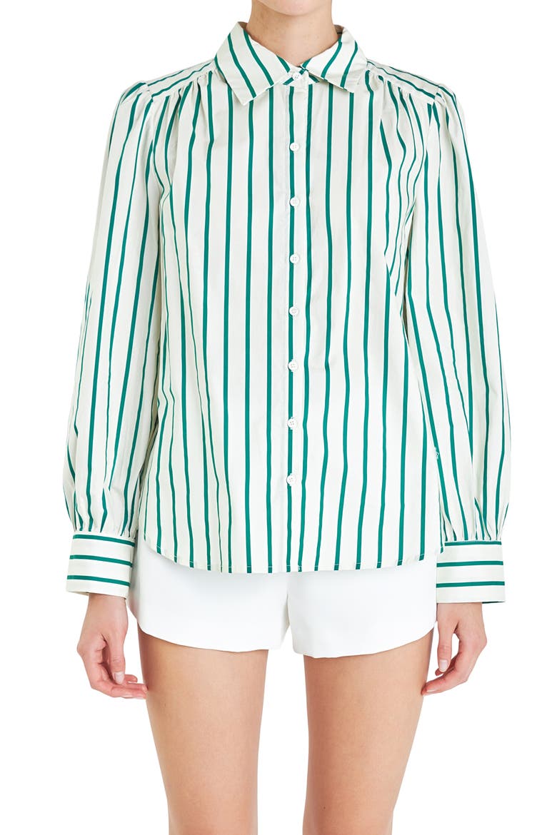 Stripe Cotton Shirt, Main, color, GREEN