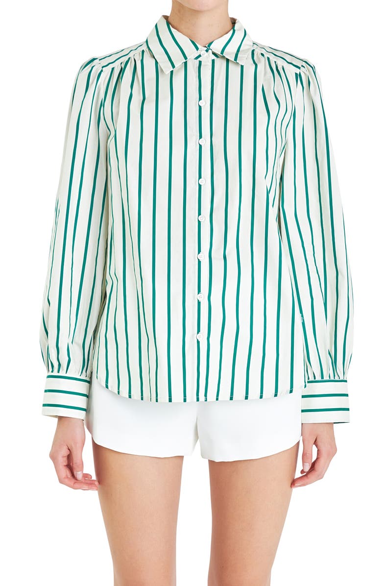 English Factory Stripe Cotton Shirt, Main, color, Green