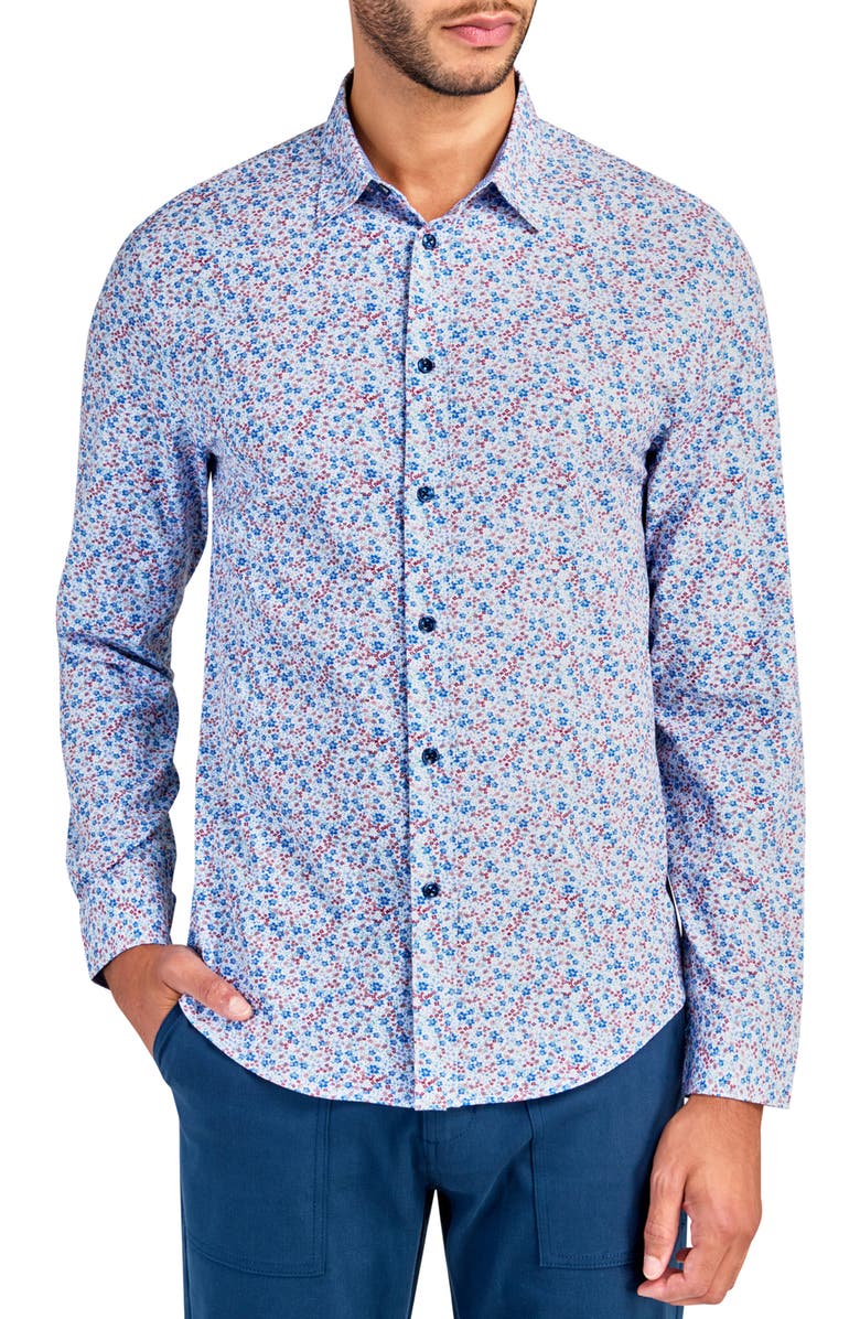 Brooklyn Brigade Slim Fit Floral Recycled 4-Way Stretch Performance Long Sleeve Shirt, Main, color, Multi