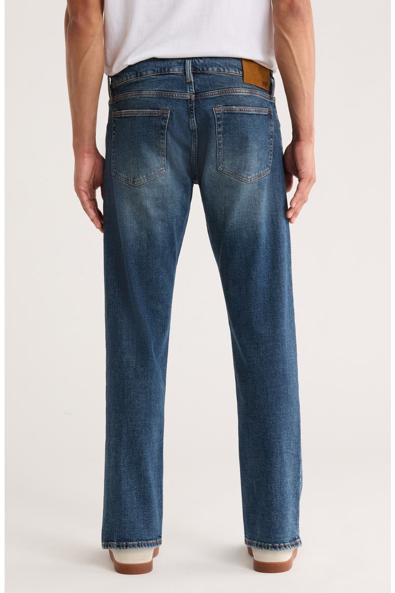 Regular Fit Distressed Tapered Stretch Cotton Jeans, Alternate, color, NAVY