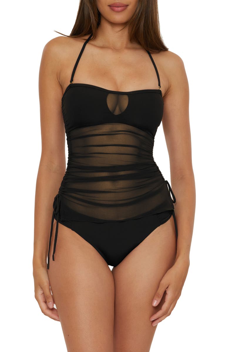 Becca Muse Stretch Mesh Multifit Tankini, Main, color, Black