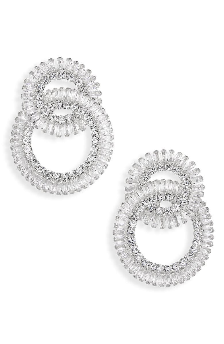 Tasha Cubic Zirconia Interlocking Circle Drop Earrings, Main, color, Silver/Cz