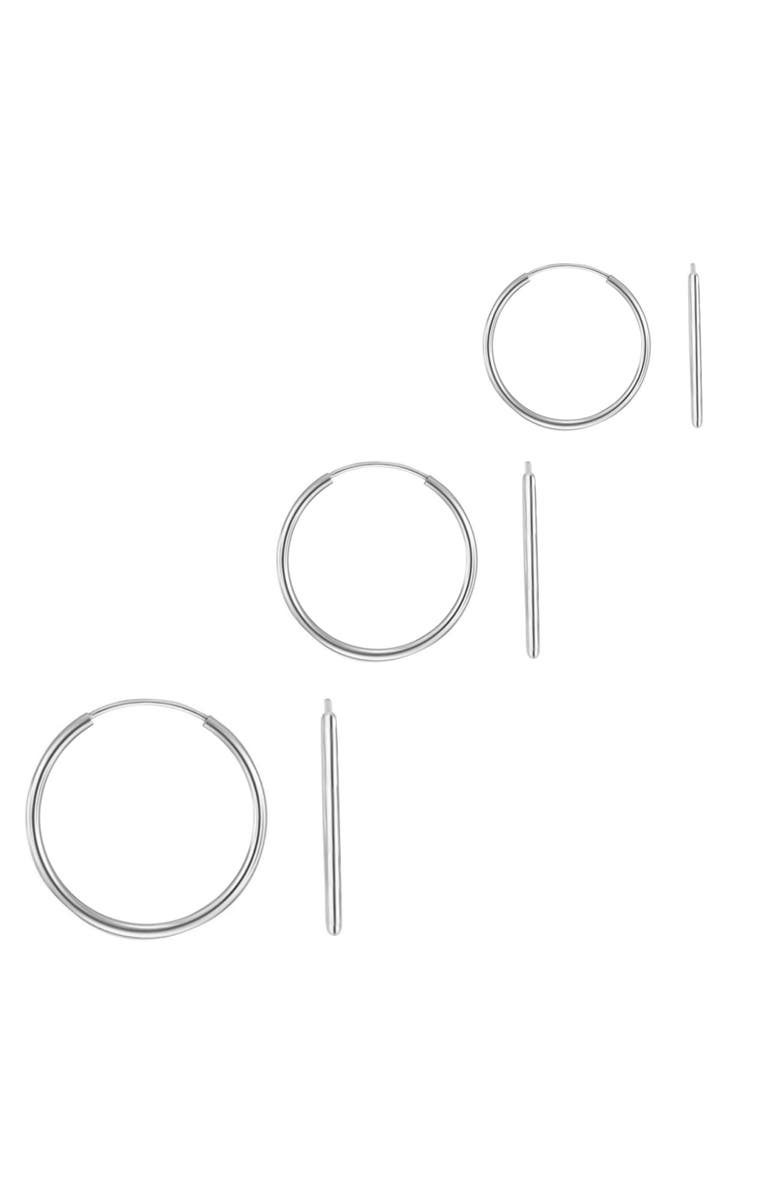 Donatello Gian 3 Pack Sterling Silver Delicate Endless Hoops, Main, color, Silver