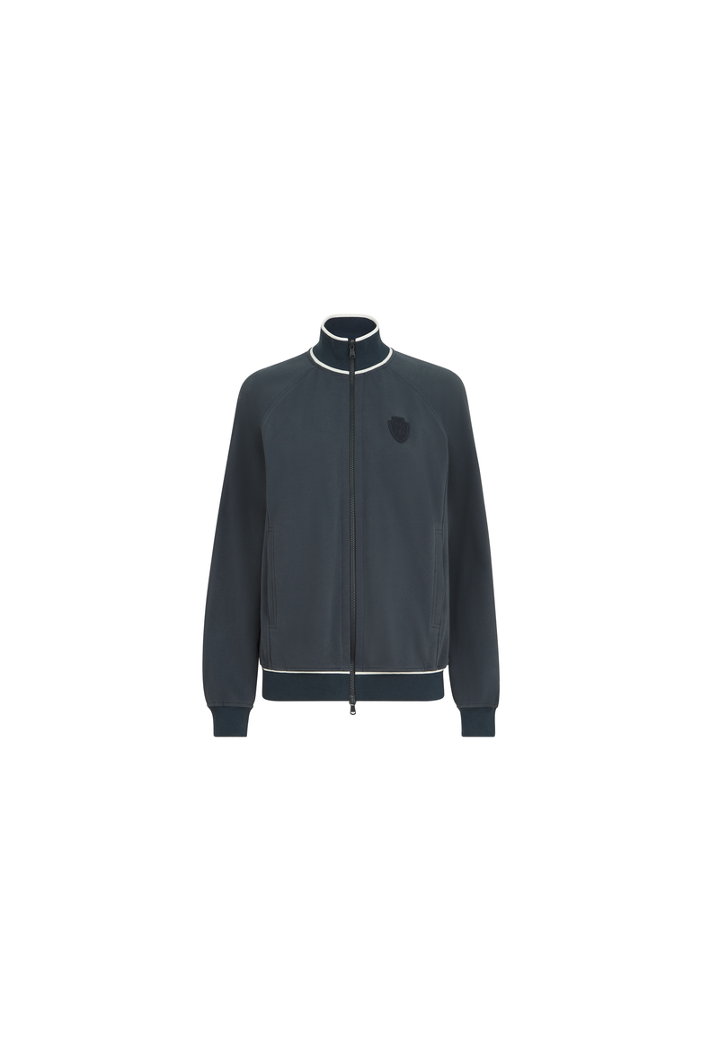 Cotton smooth French terry sweatshirt with zip and logo, Alternate, color, Navy Blue