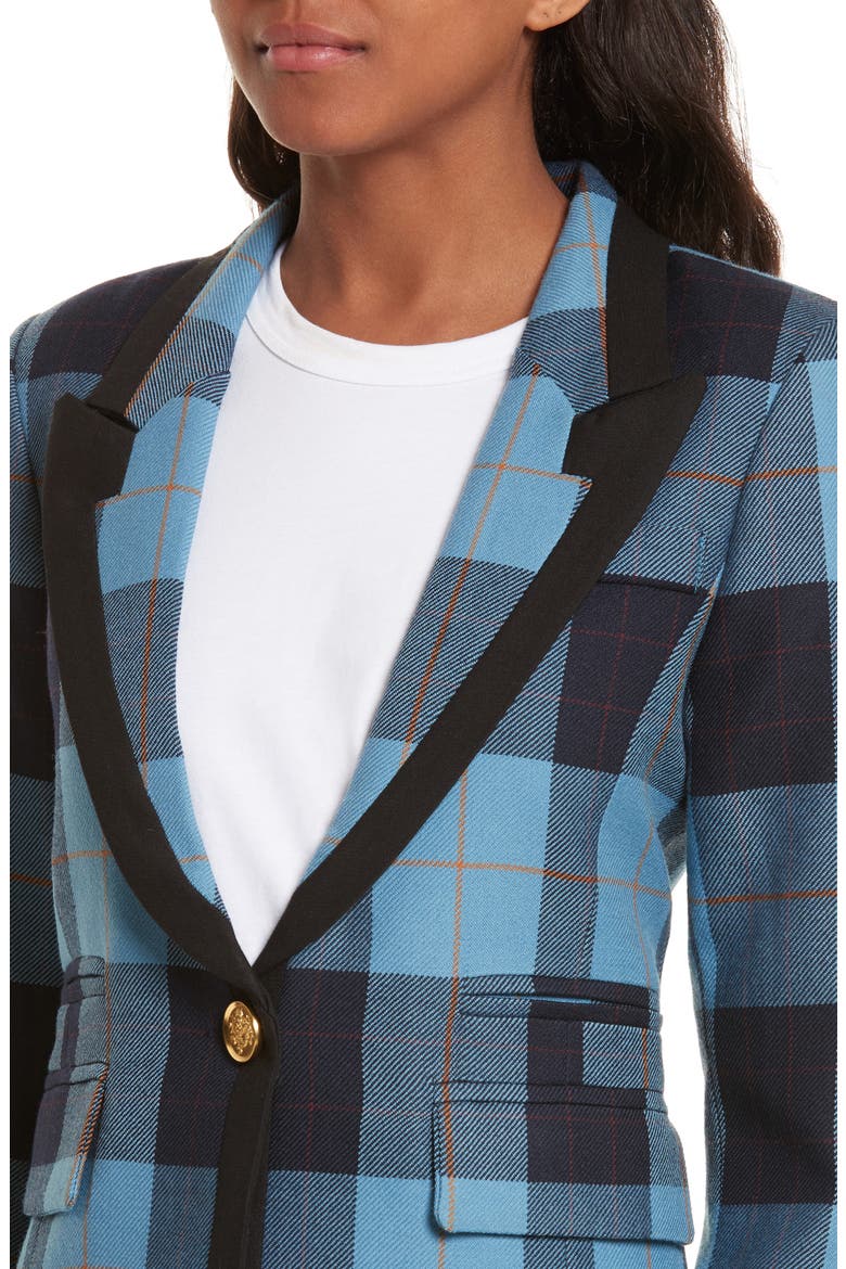 Taped Peak Lapel Plaid Blazer, Alternate, color, BLUE PLAID W/ BLACK