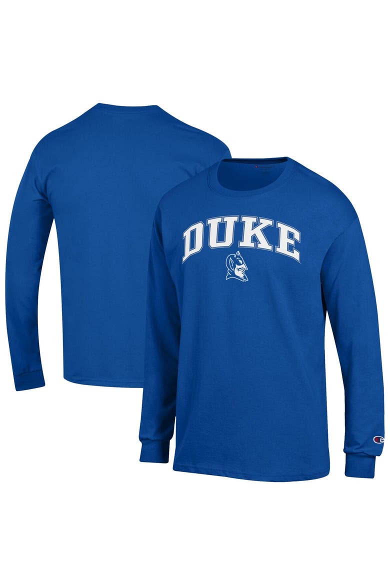Men's Champion  Royal Duke Blue Devils Arch Over Logo Long Sleeve T-Shirt, Main, color, Royal