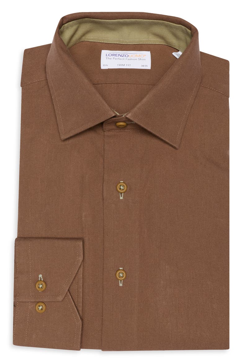 Solid Trim Fit Cotton Shirt, Alternate, color, CINNAMON