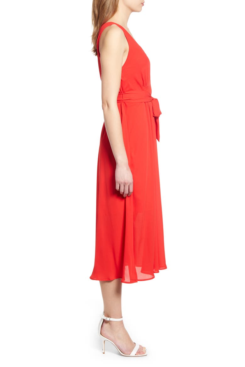 Riley V-Neck Pleat Dress, Alternate, color, AURORA/ RED