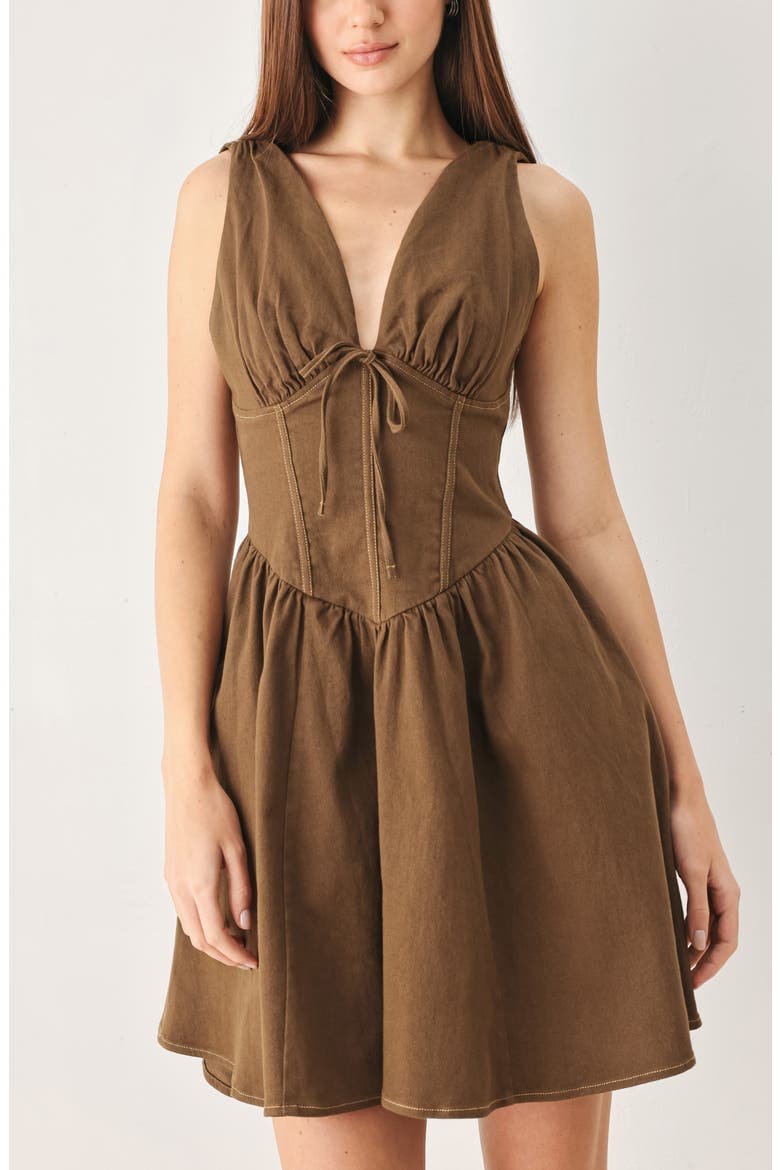 Stretch Cotton Corset Dress, Alternate, color, BROWN