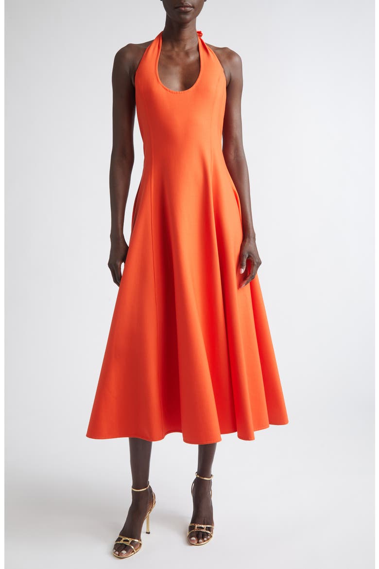 Halter Neck Stretch Wool Fit & Flare Dress, Main, color, PAPRIKA